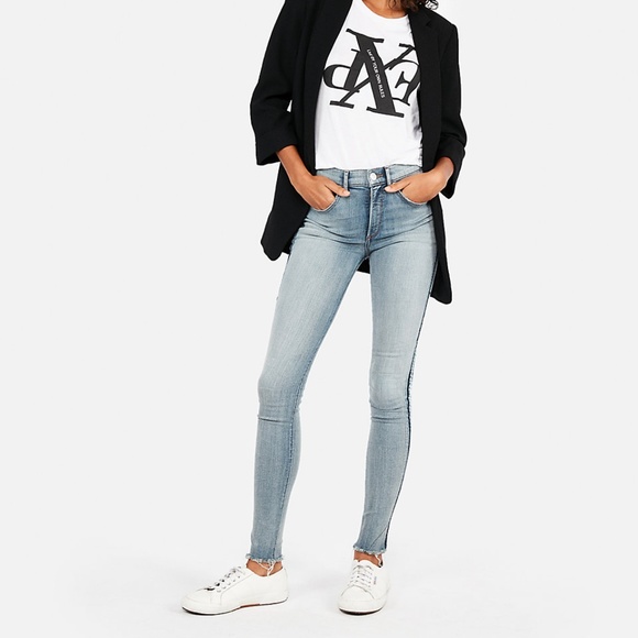 High Waisted Side Stripe Denim Perfect Jean Leggin - Picture 2 of 4